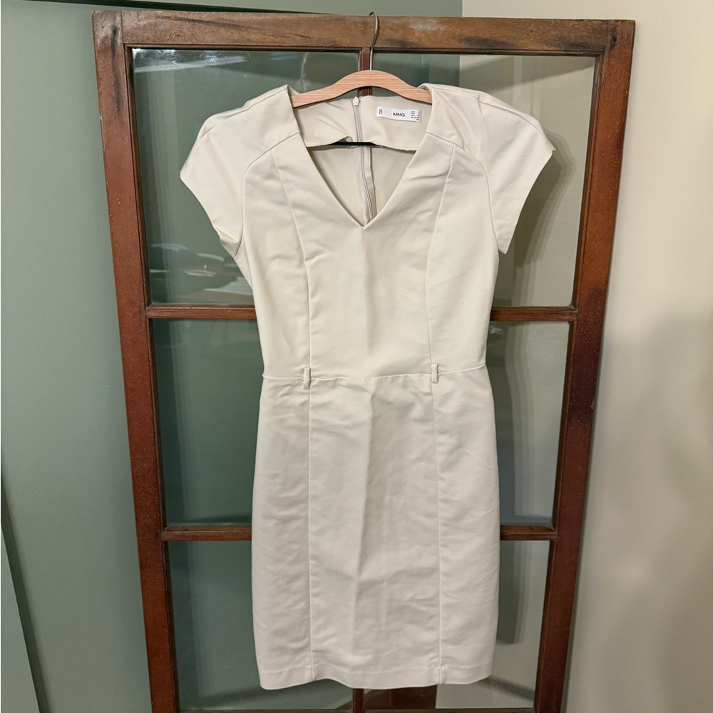 Mango Cream Cap Sleeved Midi Sheath Dress - Size 4
